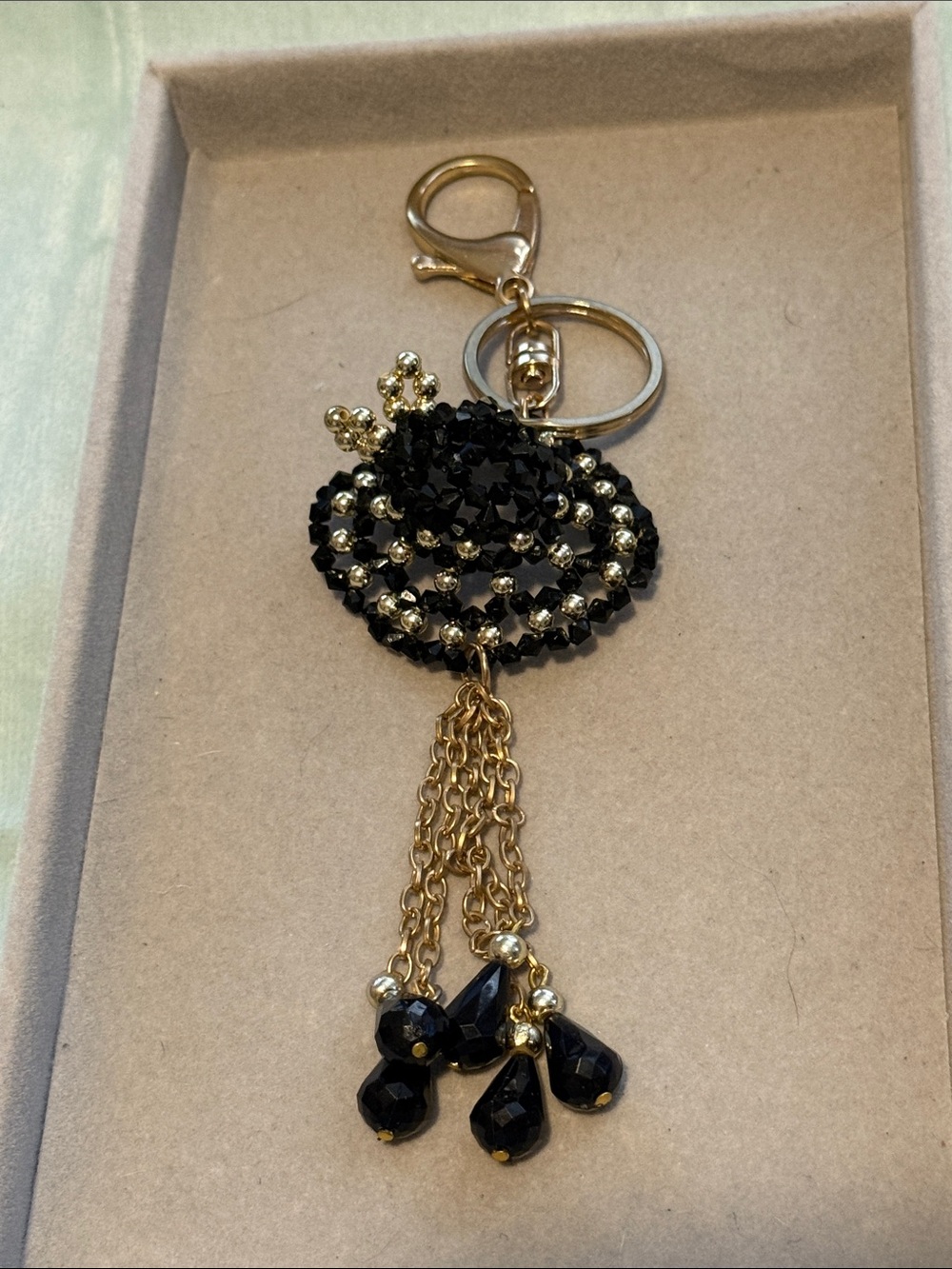 Gold and Black Beaded Tassel Keychain - Women's Accessory